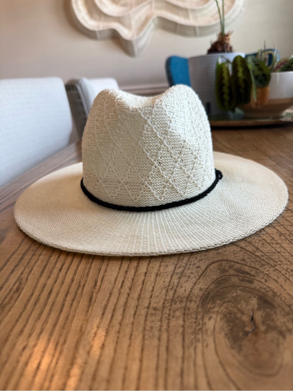 Classic Straw Fedora Hat - Cream with Black Trim